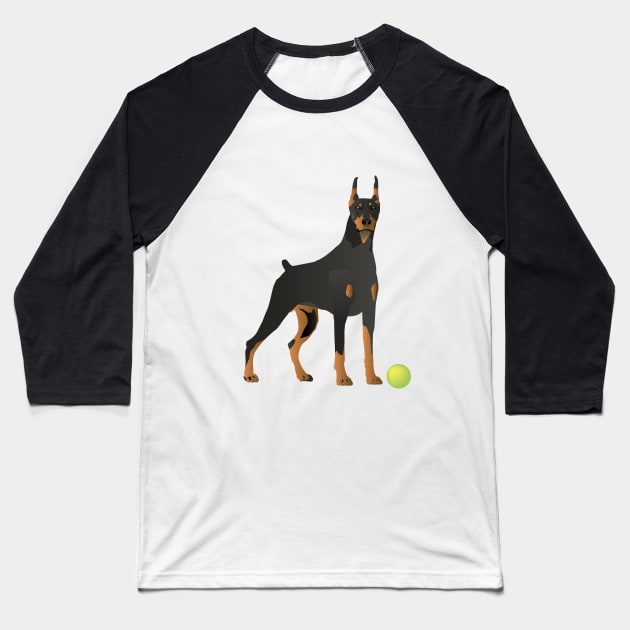 Doberman Dog with a Green Ball Baseball T-Shirt by NorseTech